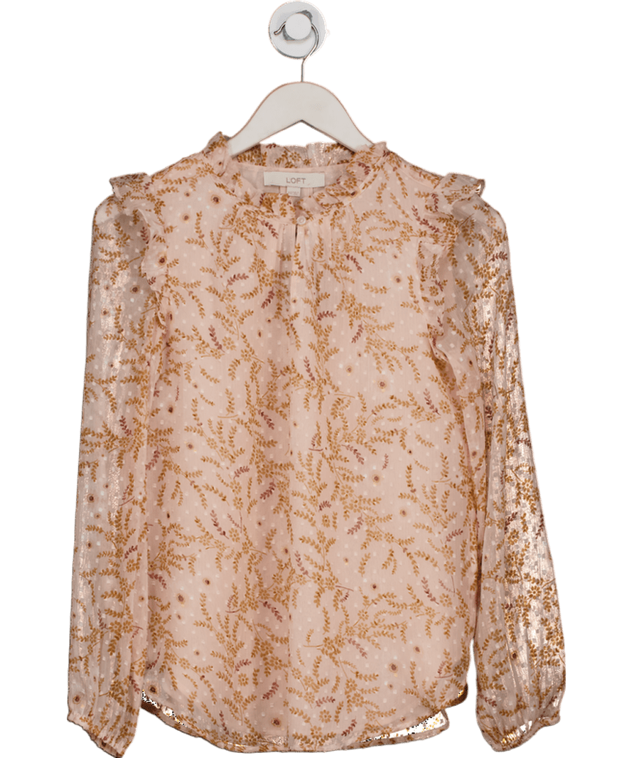 LOFT Pink Floral Ruffle Sleeve Blouse UK XXS - Reliked