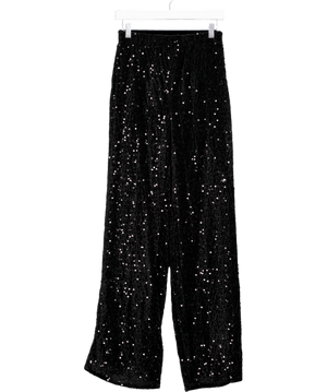 Long Tall Sally Tall Black Sequin Wide Leg Trousers UK 8