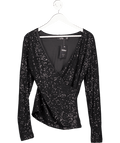 Long Tall Sally Tall Black Sequin Wrap Top UK 10 - Reliked