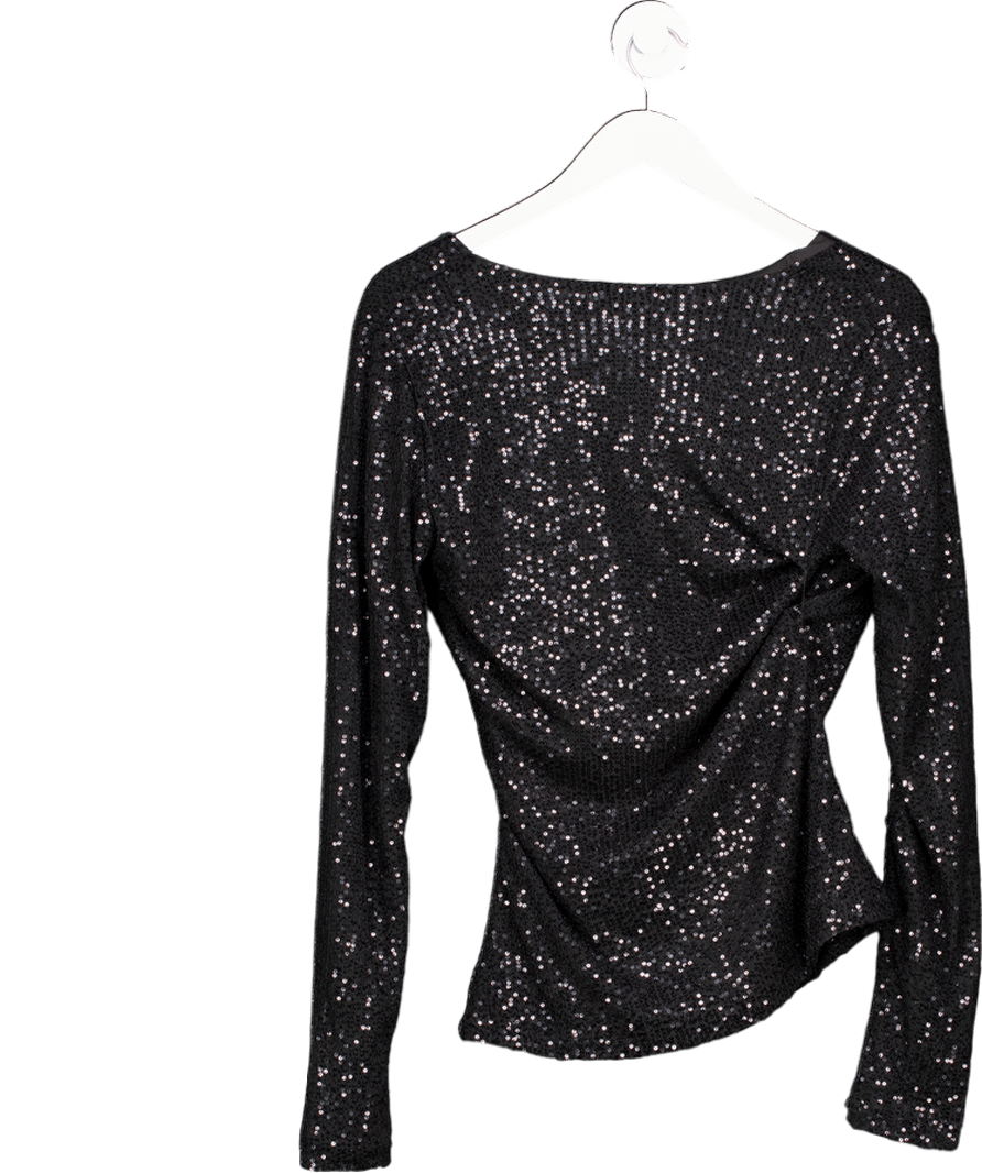 Long Tall Sally Tall Black Sequin Wrap Top UK 10 - Reliked