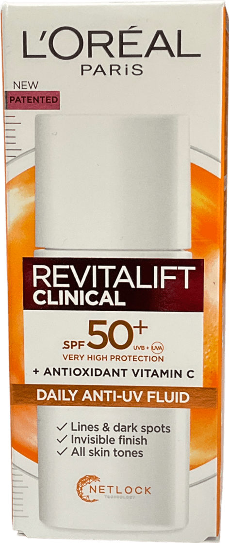 loreal Revitalift Clinical Spf50+ Invisible Uv Fluid, All Skin Tones, Advanced Uv Protection With Vitamin C, 50ml - Reliked