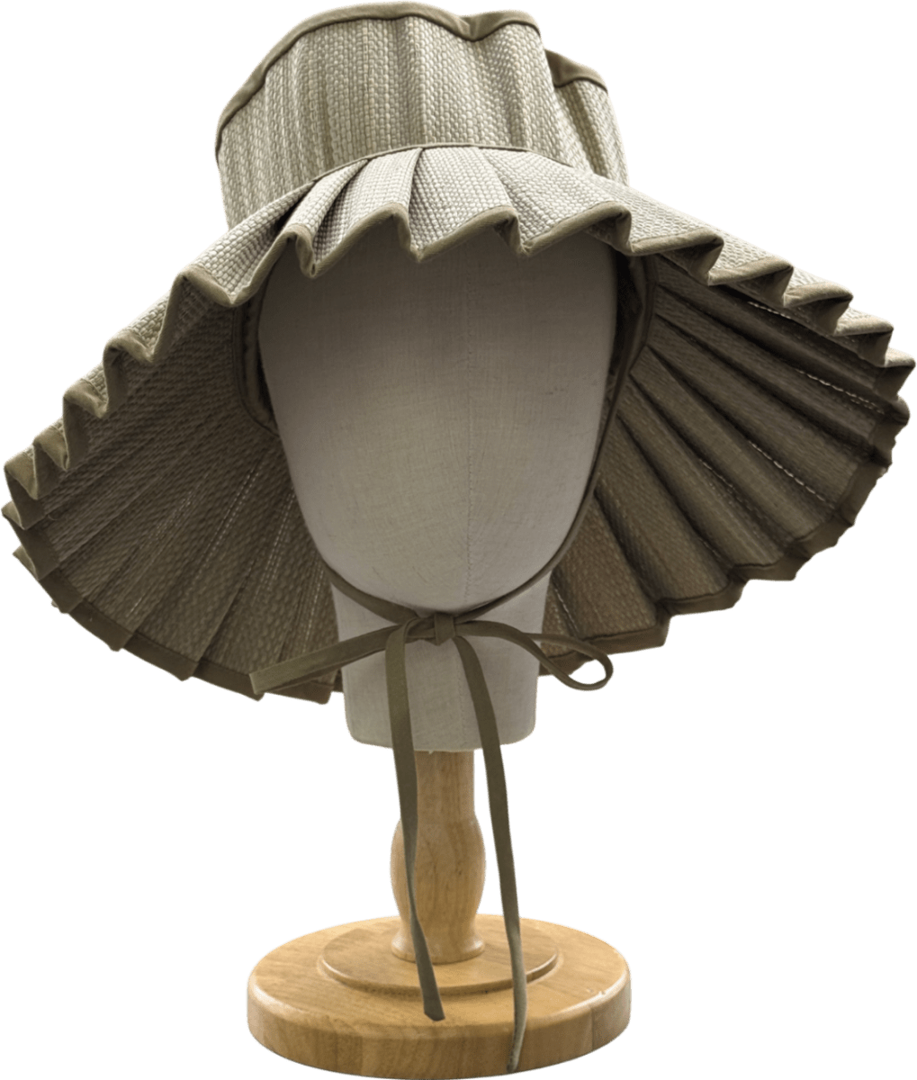 LORNA MURRAY Beige Palm Leaf Capri Hat - Sage Green Trim UK M - Reliked