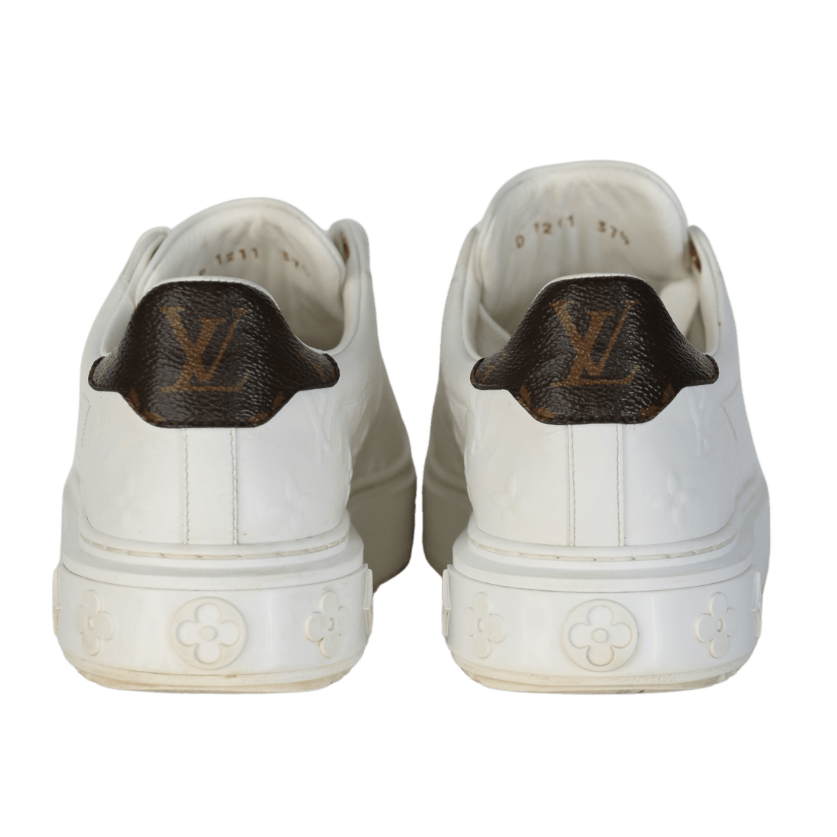 Louis Vuitton White Icon Time Out Debossed Trainers With Monogram Trim UK 4.5 EU 37.5 👠 - Reliked