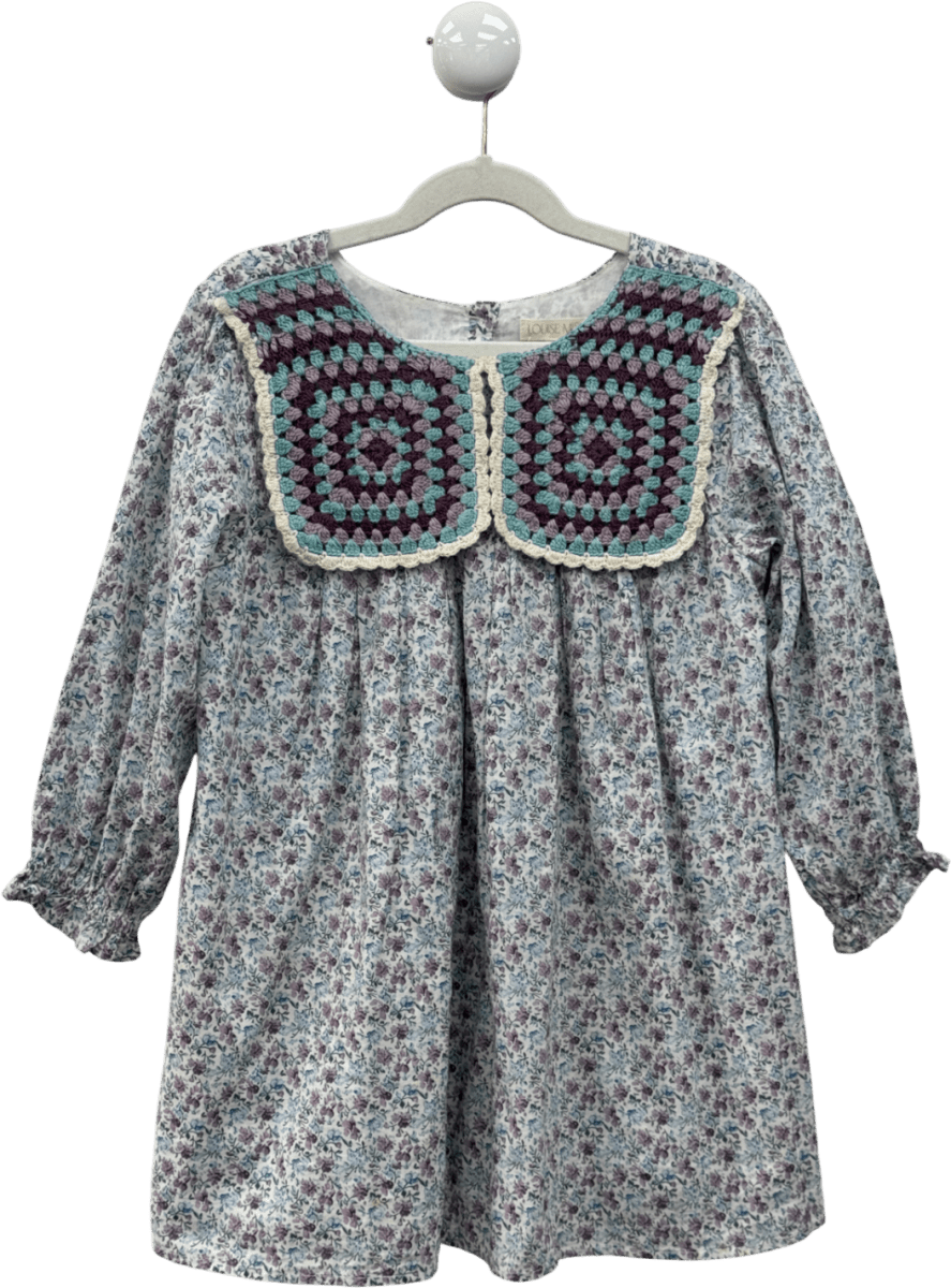 Louise Misha Blue Floral Warise Crochet - trimmed Cotton Dress 5 Years - Reliked
