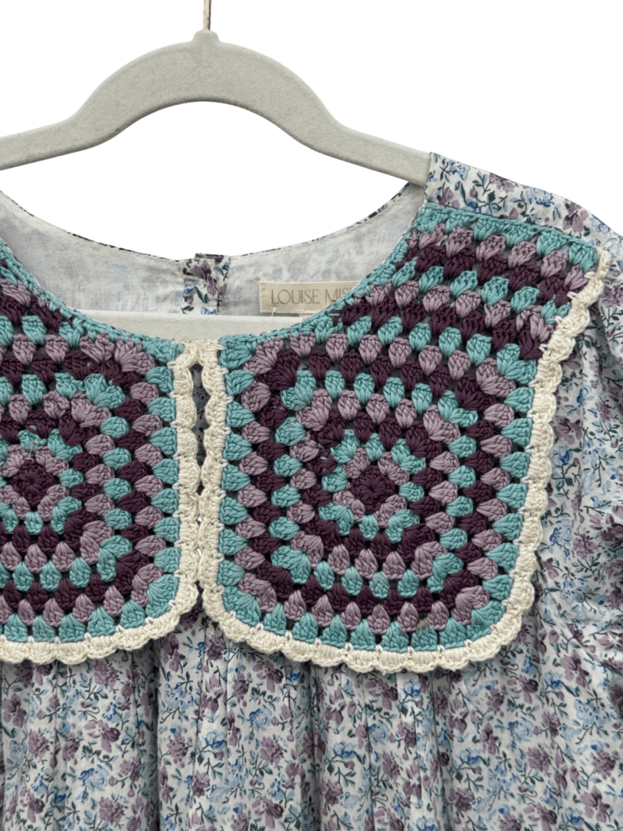 Louise Misha Blue Floral Warise Crochet - trimmed Cotton Dress 5 Years - Reliked