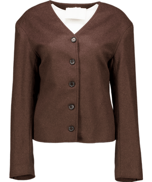 LOULOU STUDIO Chocolate Brown Luxury Virgin Wool Short Jacket UK S