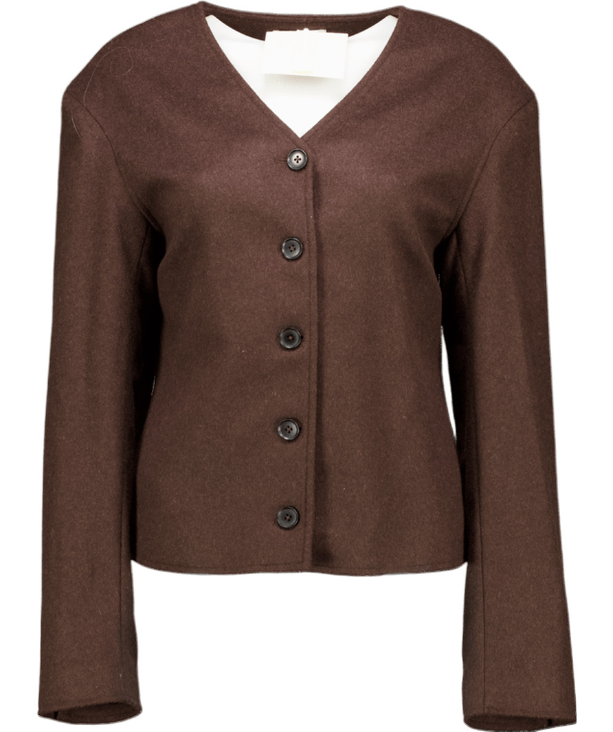 LOULOU STUDIO Chocolate Brown Luxury Virgin Wool Short Jacket UK S - Reliked