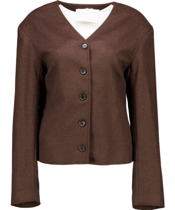 LOULOU STUDIO Chocolate Brown Luxury Virgin Wool Short Jacket UK S