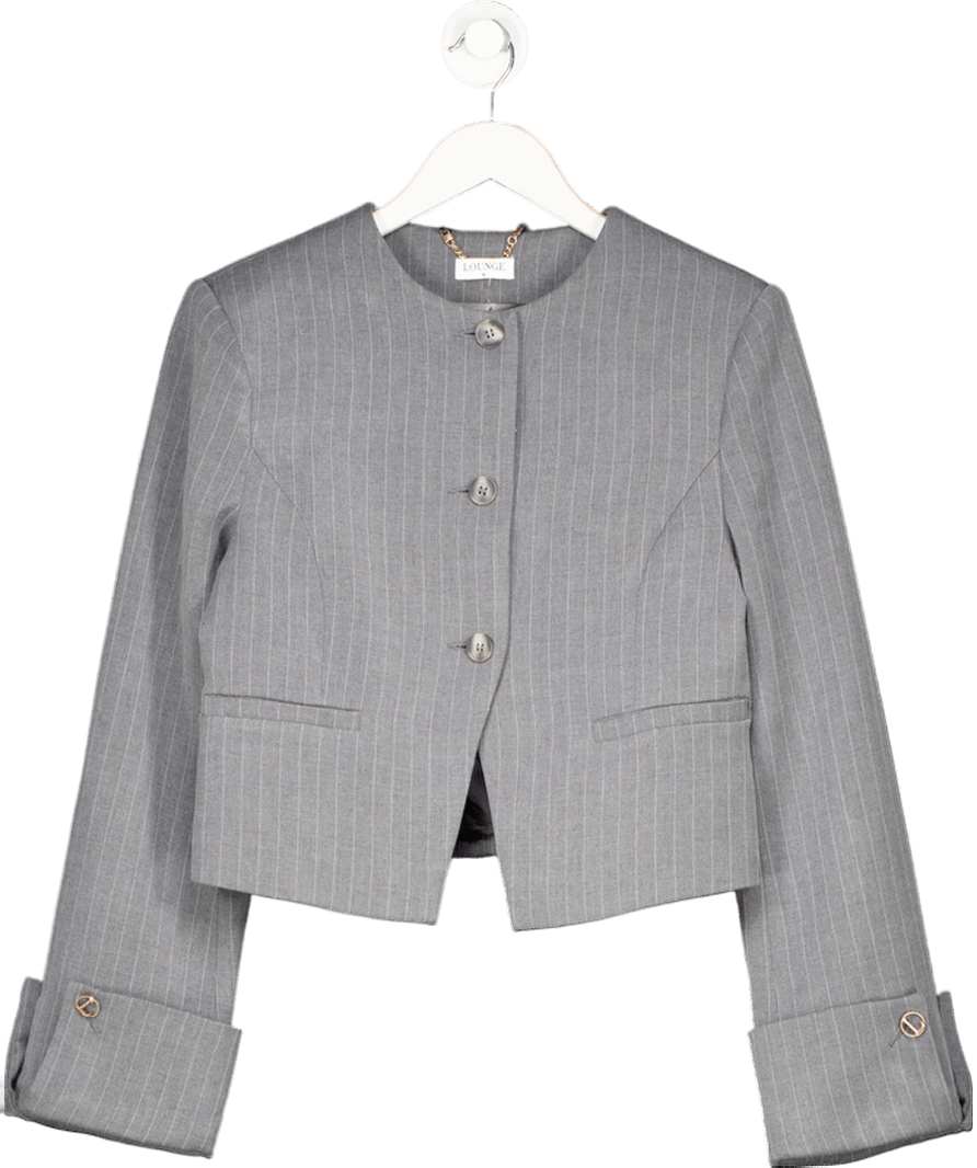 Lounge Apparel Grey Pinstripe Structured Jacket UK S - Reliked