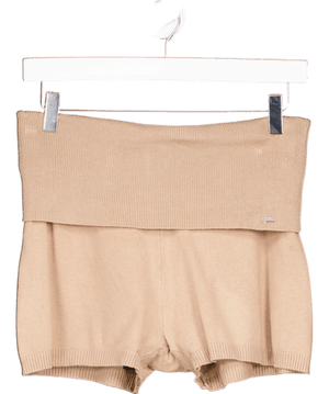 Lounge Beige Foldover Knitted Shorts UK M