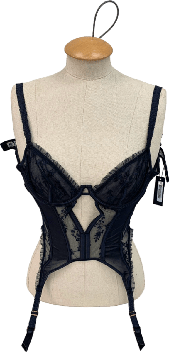Lounge Black Gia Embroidered Sheer Corset Bodysuit XS - Reliked
