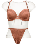 Lounge Underwear Brown Satin Lace Thong Set UK 34D - Reliked