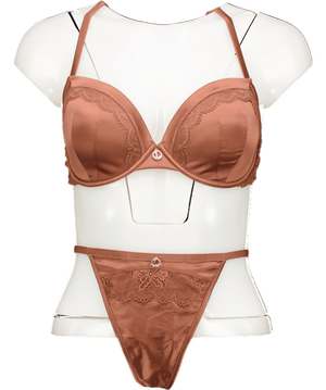 Lounge Underwear Brown Satin Lace Thong Set UK 34D