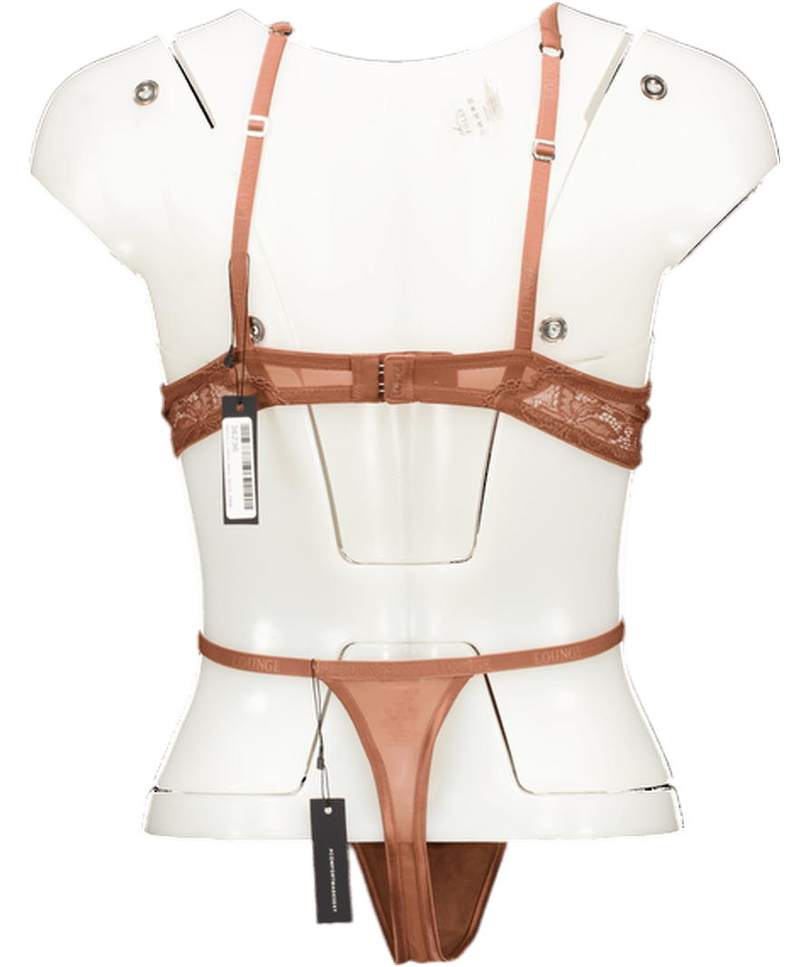 Lounge Underwear Brown Satin Lace Thong Set UK 34D - Reliked