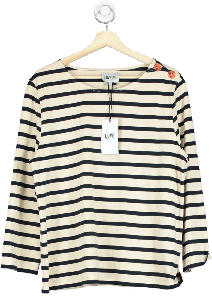 LOVE Navy/White Striped Boat Neck Top UK L - Reliked