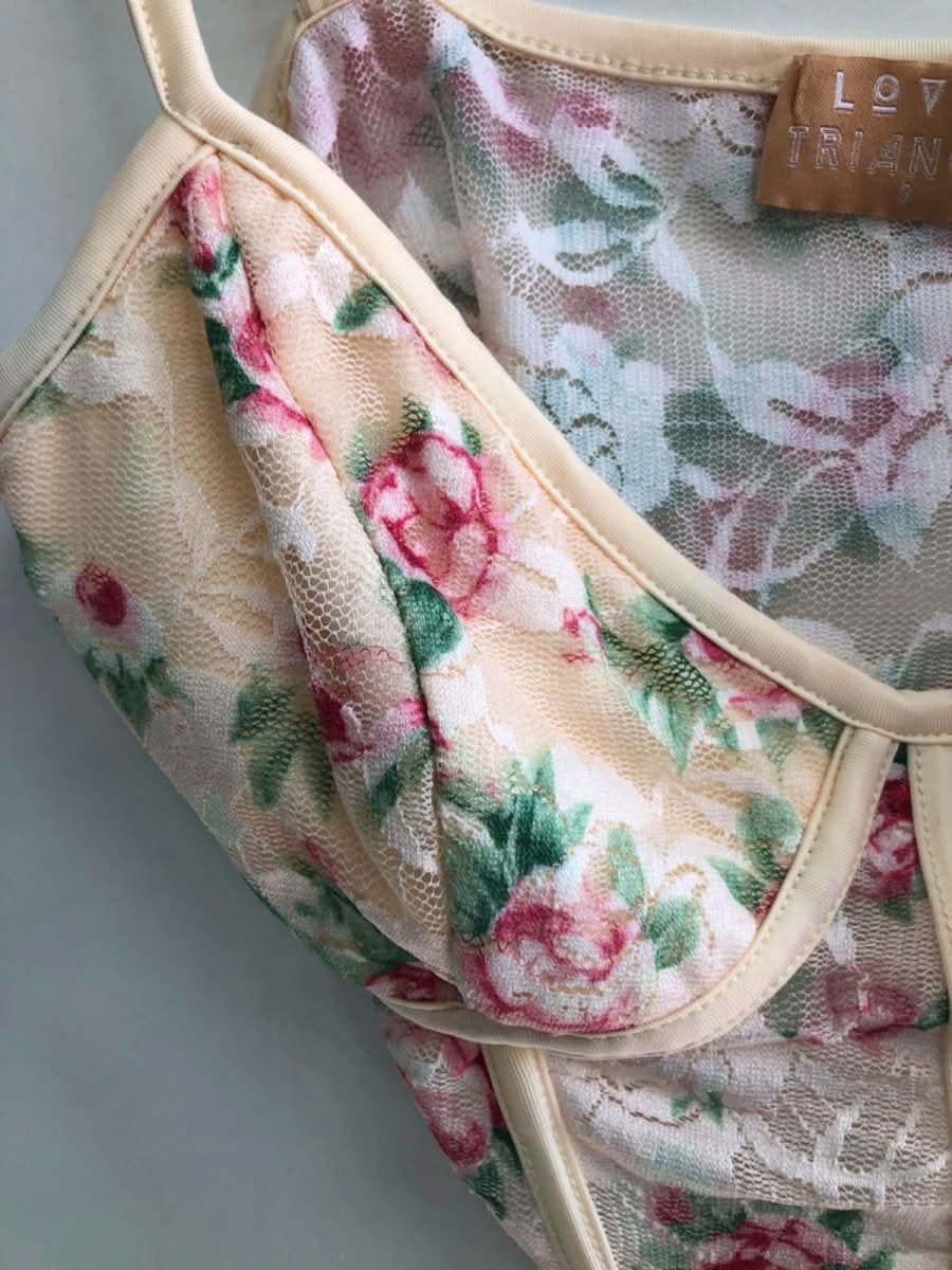 Love Triangle Beige Floral Bodysuit UK S - Reliked