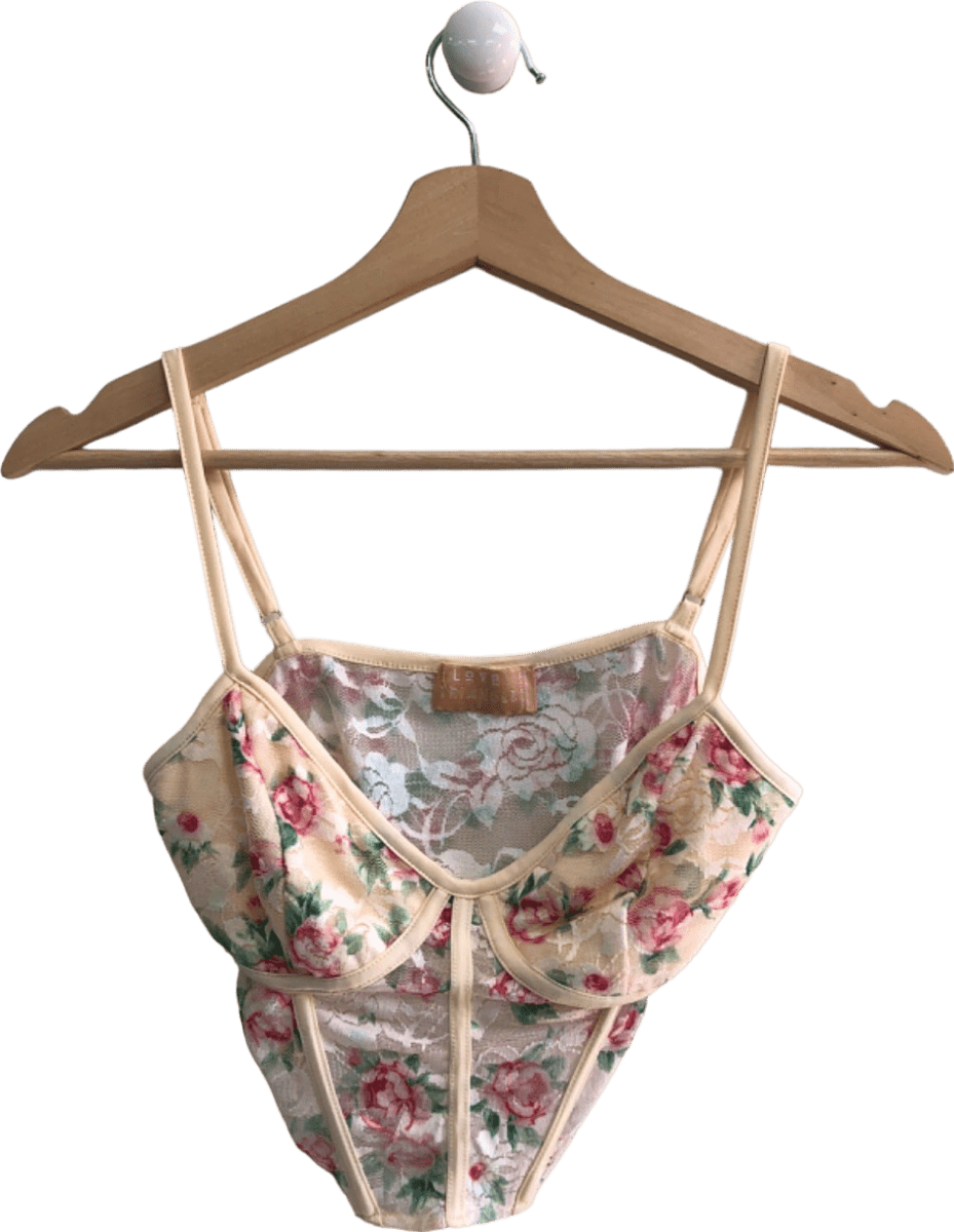 Love Triangle Beige Floral Bodysuit UK S - Reliked