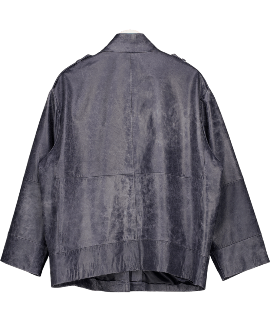 Lovechild 1979 Devonna Jacket - Dark Dusty Blue Oversized Distressed Leather Bliker Jacket UK 10 - Reliked