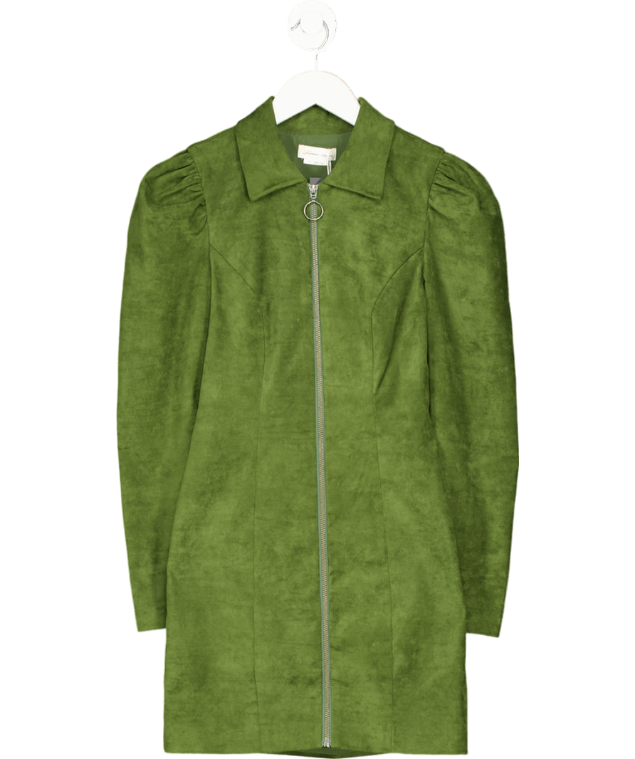 Lovers and Friends Green Velvet Zip Front Long Sleeve Mini Dress UK XXS - Reliked