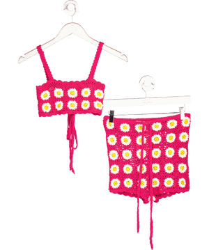 Lovers and Friends Pink 2-piece Crochet Daisy Crop Top And Shorts Set UK XS/S