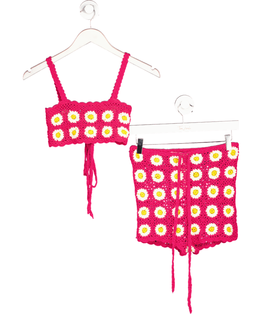 Lovers and Friends Pink 2 - piece Crochet Daisy Crop Top And Shorts Set UK XS/S - Reliked