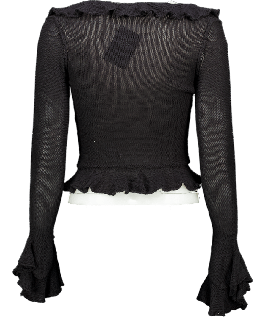 LPA Black Cotton / Silk Blend Ruffle Sweater Cardigan UK XS - Reliked