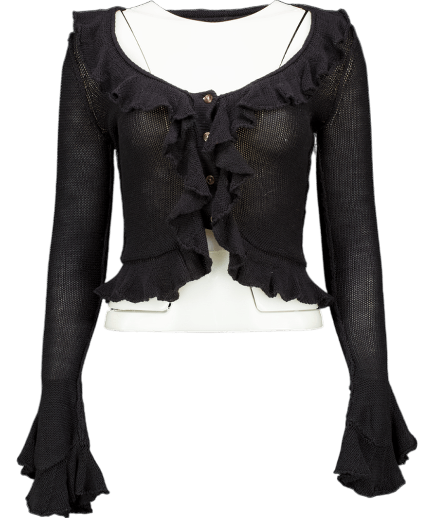 LPA Black Cotton / Silk Blend Ruffle Sweater Cardigan UK XS - Reliked