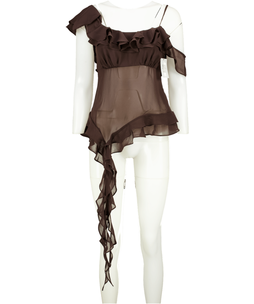 LPA Chocolate Brown Jess Flounce Scarf Top UK M - Reliked