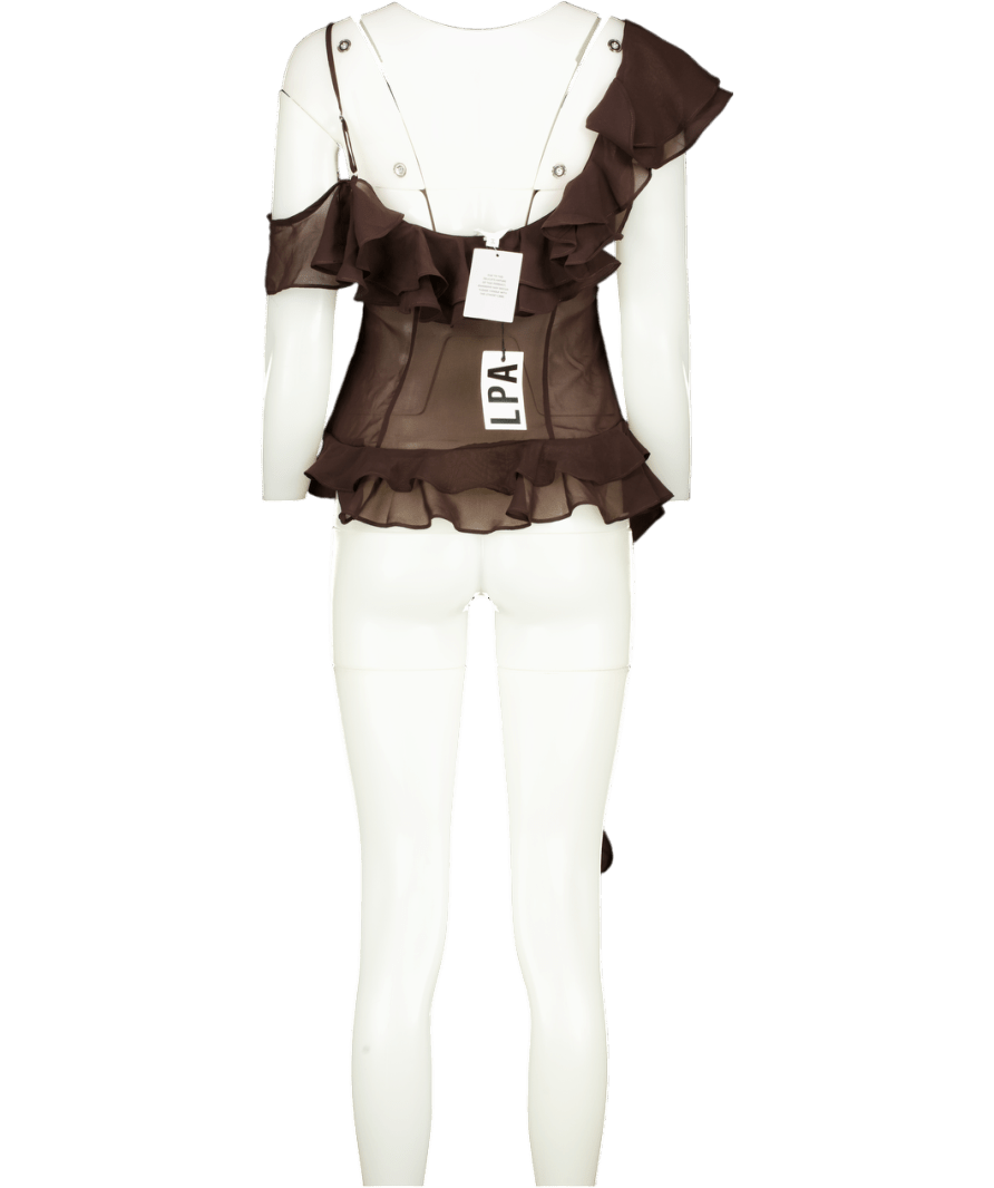 LPA Chocolate Brown Jess Flounce Scarf Top UK M - Reliked