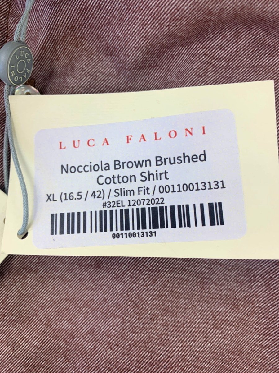 Luca Faloni Nocciola Brown Brushed Cotton Shirt XL (16.5 / 42) Slim Fit - Reliked