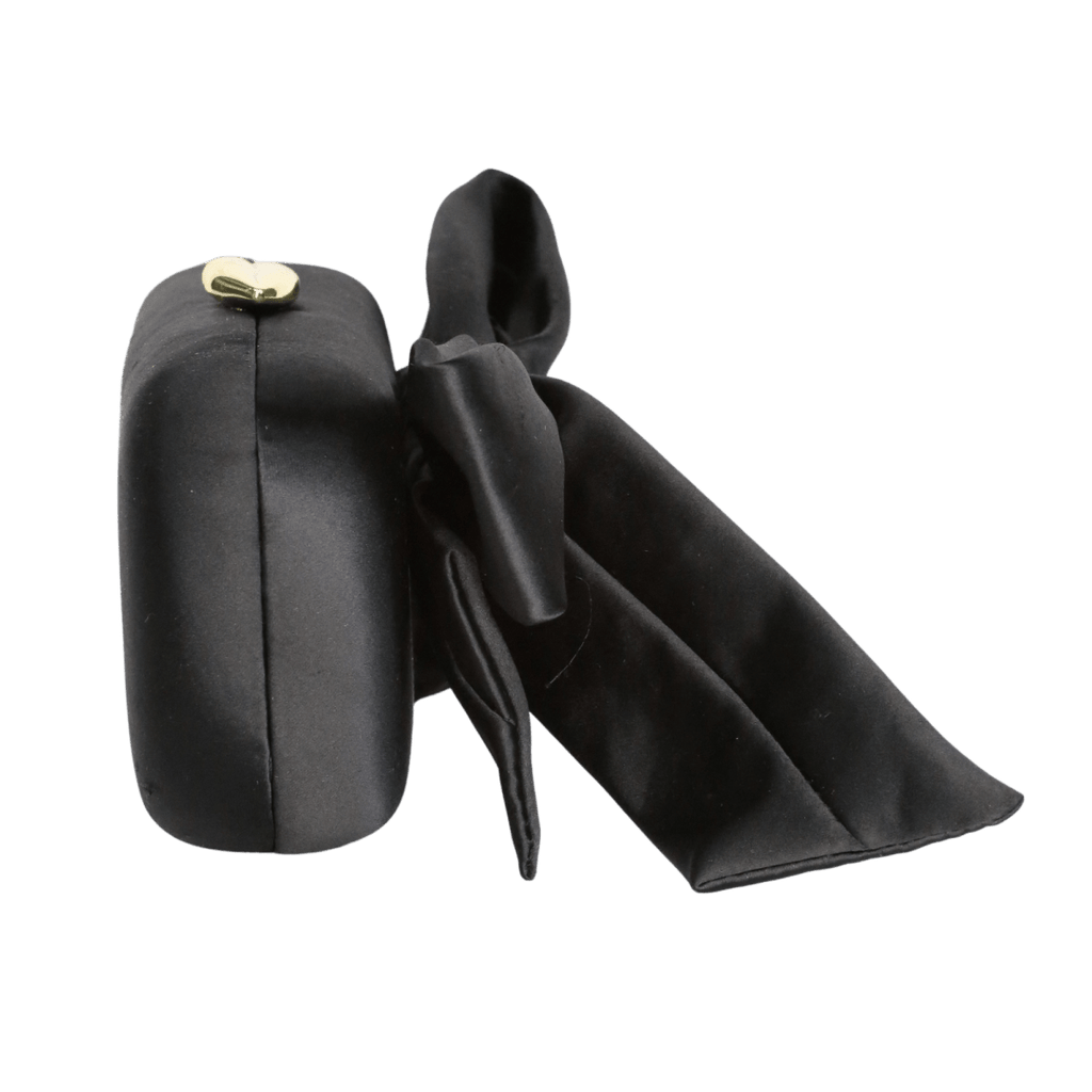 lulu guinness Black Satin Bow Monroe Clutch Bag - Reliked