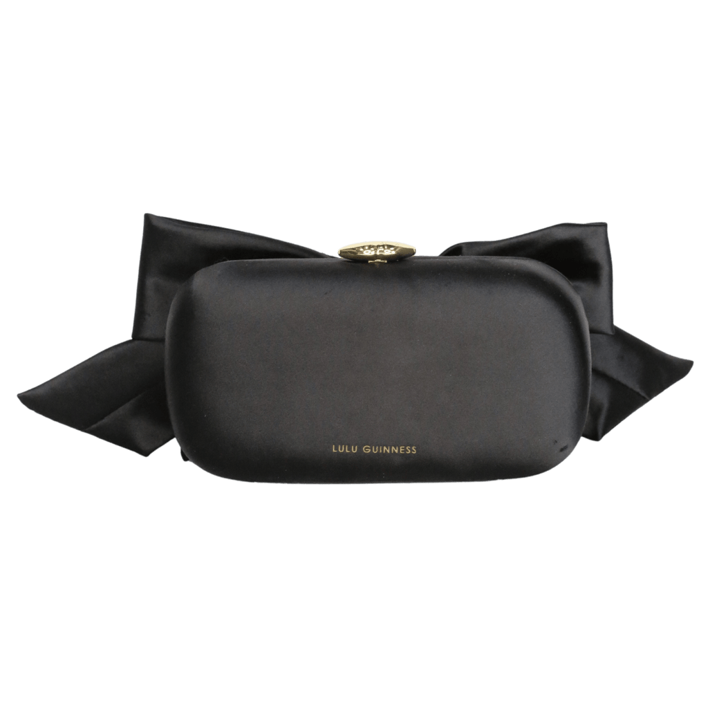 lulu guinness Black Satin Bow Monroe Clutch Bag - Reliked