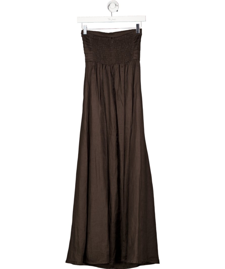 LUSANA Chocolate Brown Pleated Bodice Midi Dress UK S - Reliked