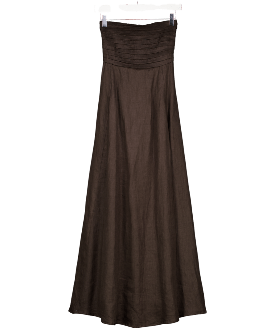 LUSANA Chocolate Brown Pleated Bodice Midi Dress UK S - Reliked
