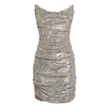 REEM ACRA Metallic Silver Sequin Ruche Strapless Mini Dress Us4 UK 8
