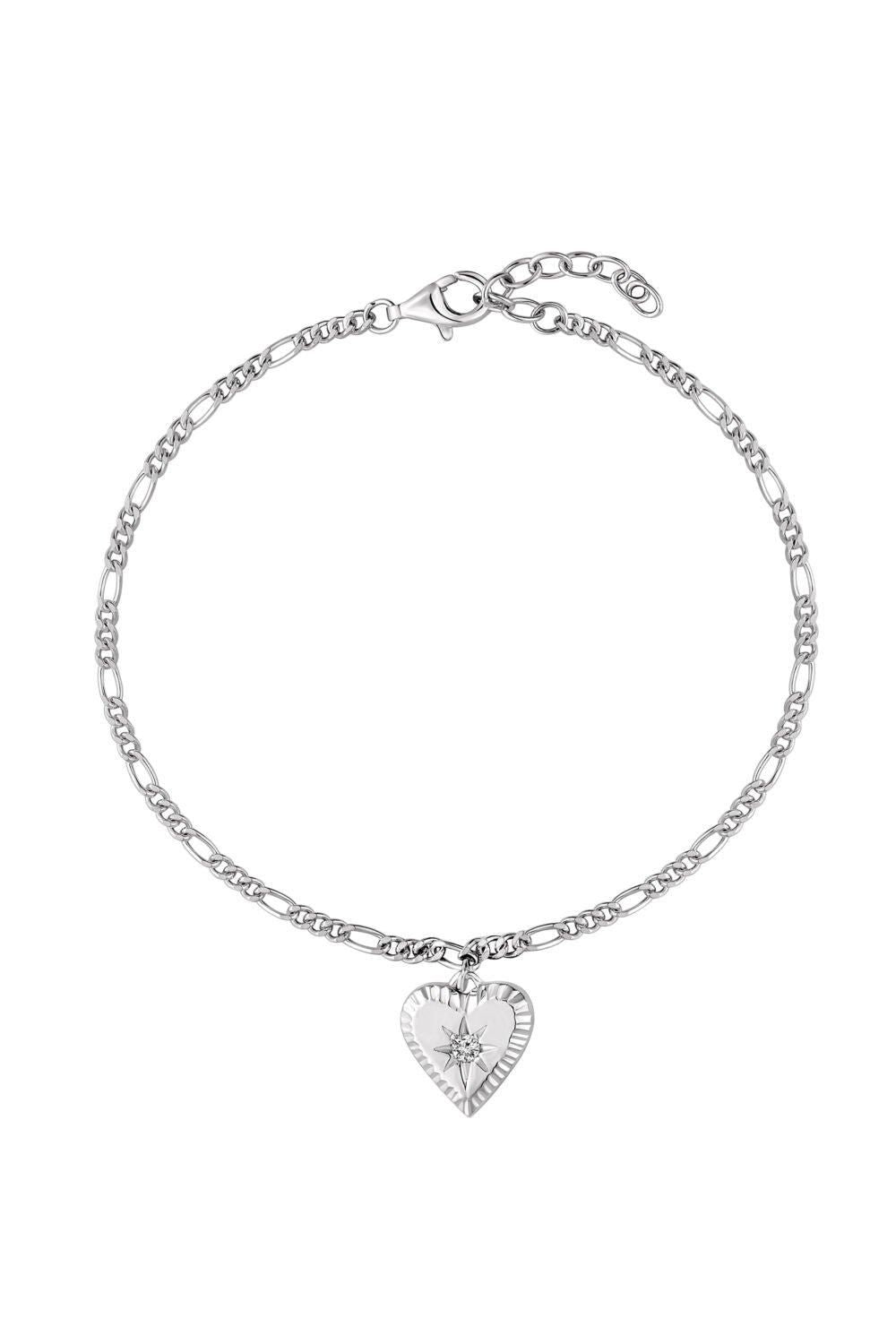 SIMPLY SILVER 925 Sterling Silver Heart Pendant Bracelet One Size