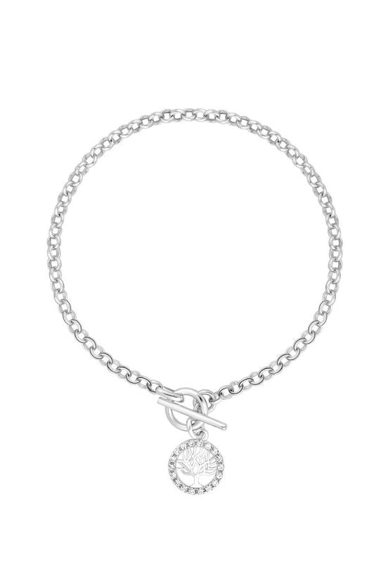 SIMPLY SILVER 925 Sterling Silver Cubic Zirconia Tree Of Love T Bar Bracelet One Size