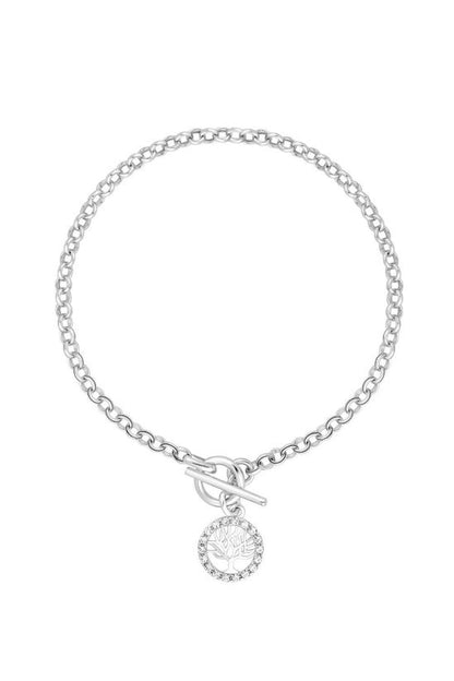 SIMPLY SILVER 925 Sterling Silver Cubic Zirconia Tree Of Love T Bar Bracelet One Size