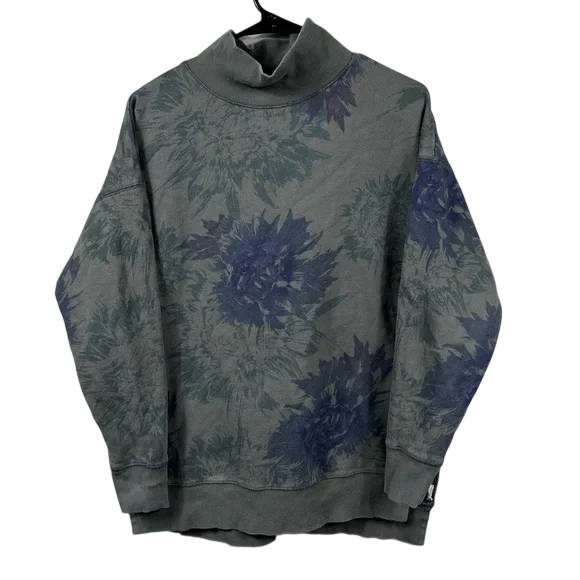 Free People Green Floral Turtle Neck Sweatshirt UK S