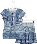 m.a.b.e Blue Viti Frill Top And Skirt Set UK XS - Reliked