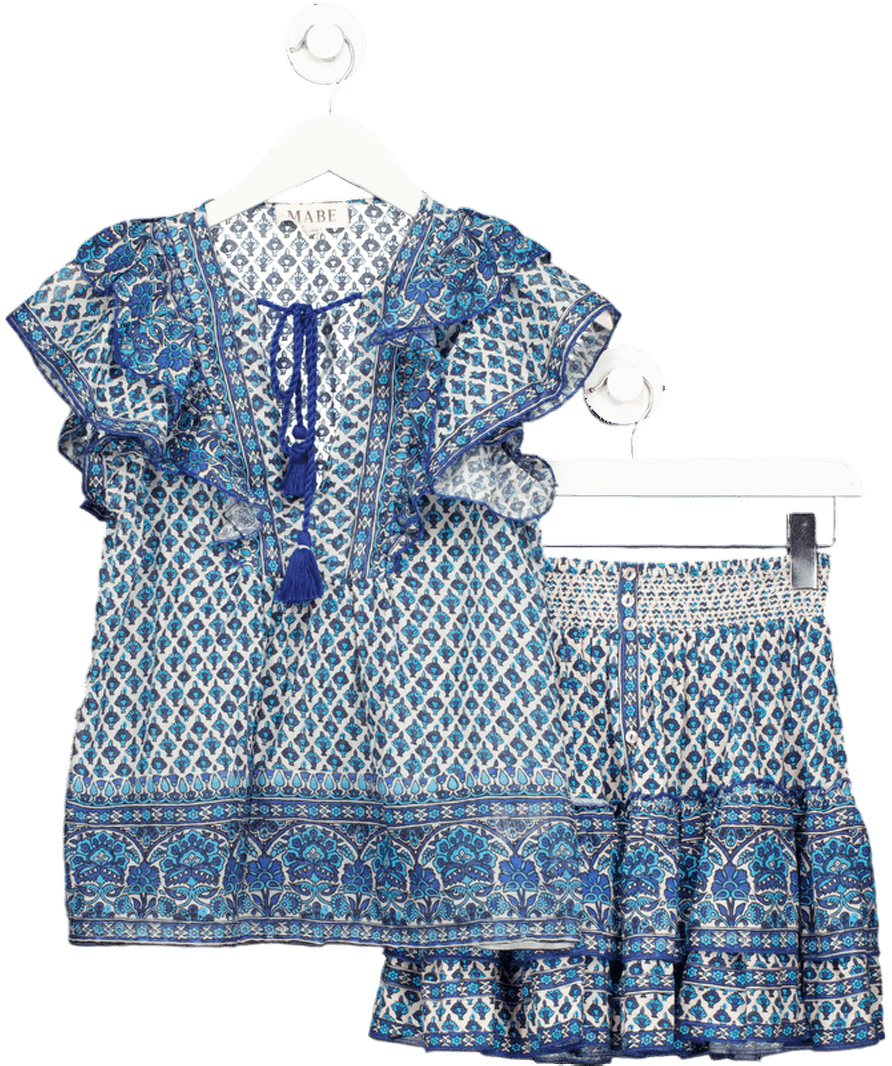 m.a.b.e Blue Viti Frill Top And Skirt Set UK XS - Reliked