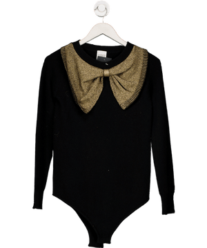 MADELEINE THOMPSON Black 100% Cashmere Gold Bow Bodysuit UK S