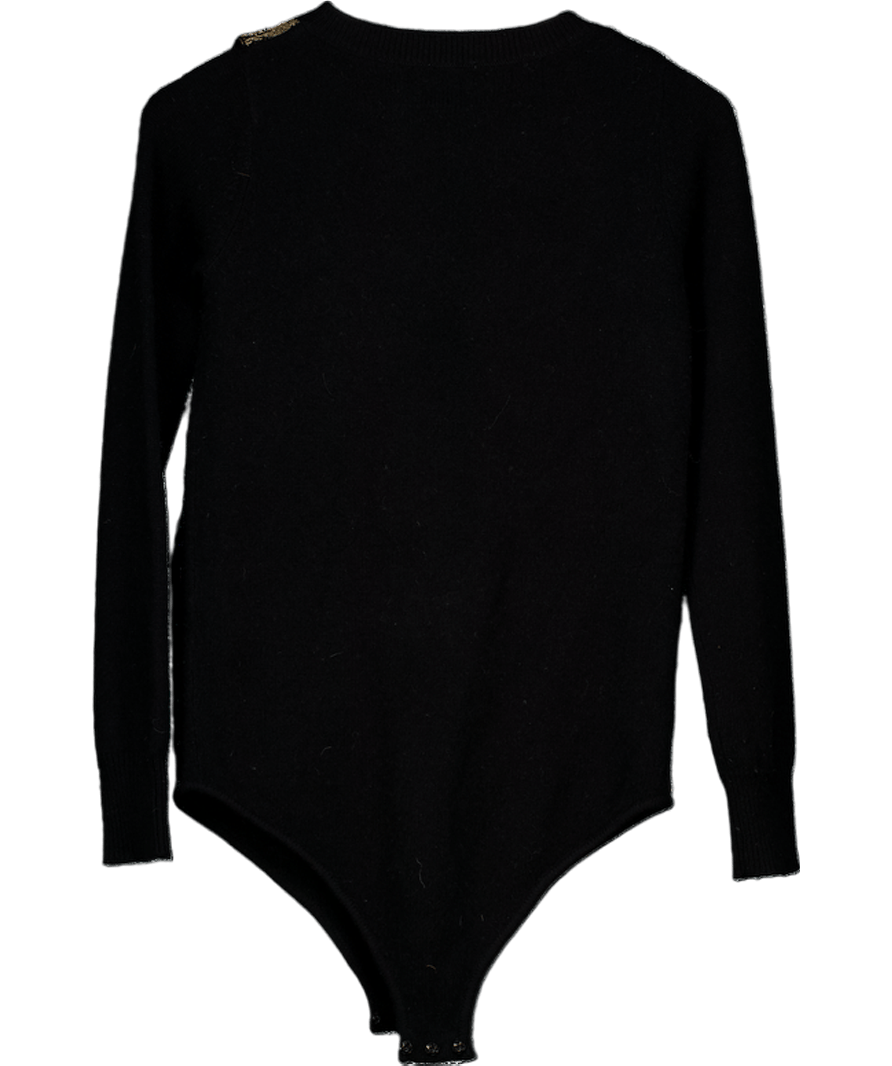 MADELEINE THOMPSON Black 100% Cashmere Gold Bow Bodysuit UK S - Reliked