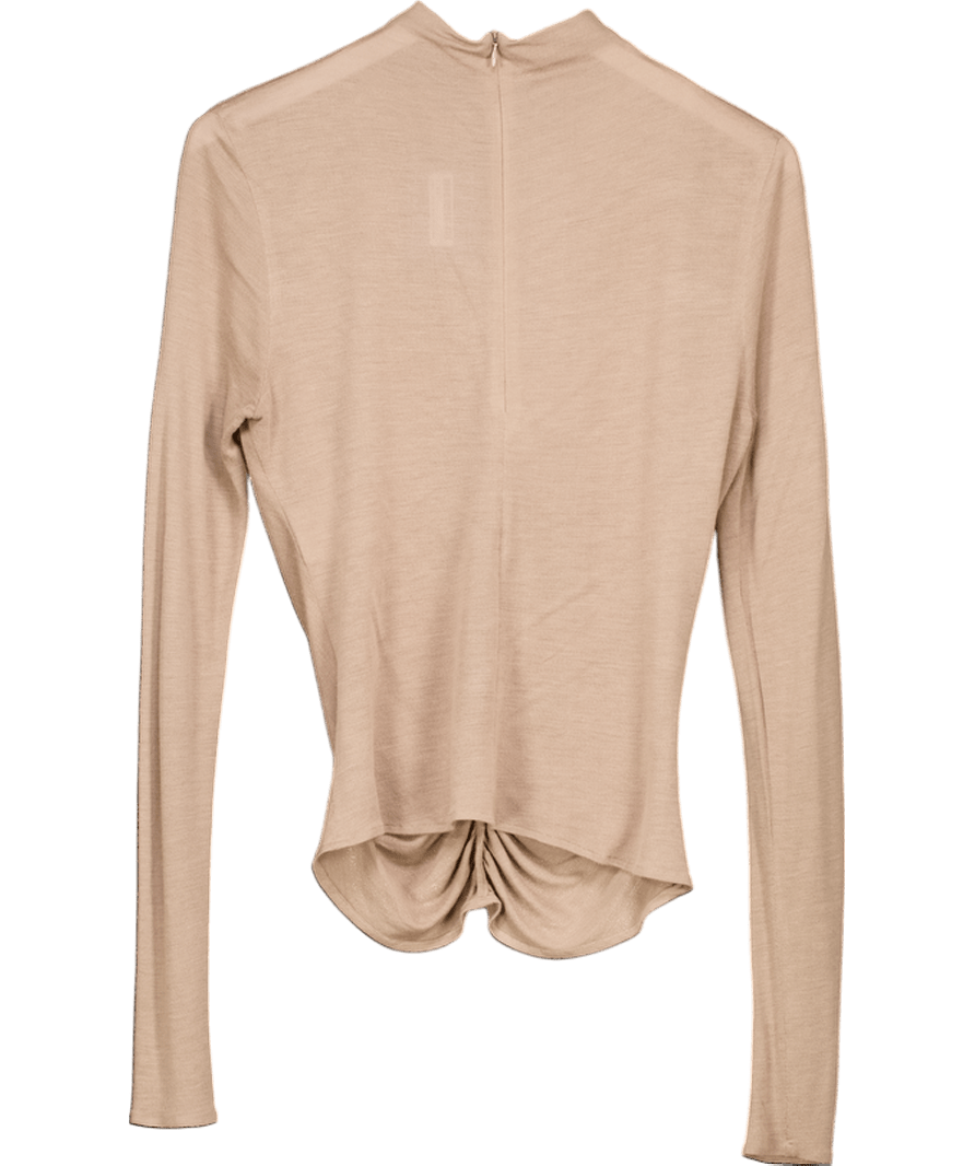 Magda Butrym Beige Ruched Floral Appliqué Turtleneck Top In Jersey UK 10 - Reliked