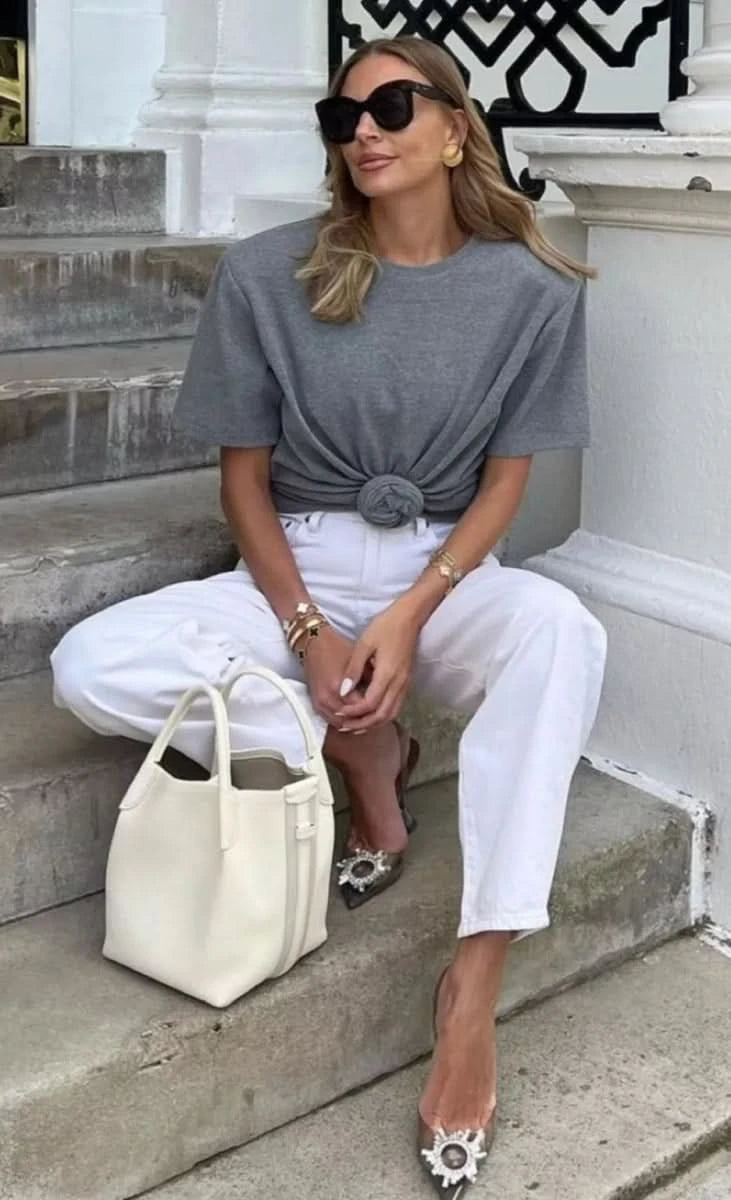 Magda Butrym Grey Knotted Cotton T-shirt Fr36 UK 8 - Reliked