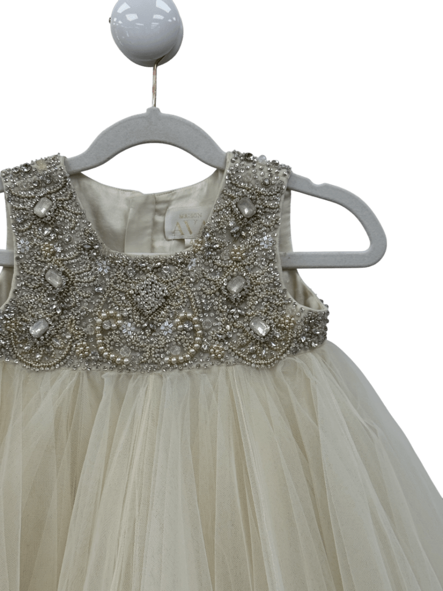 Maison Ava Cream Tulle Crystal Embellished Dress 4 Years - Reliked