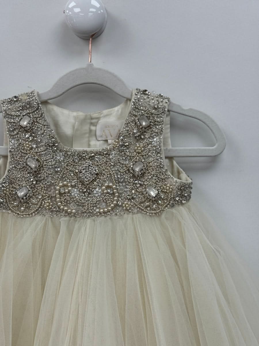 Maison Ava Cream Tulle Crystal Embellished Dress 4 Years - Reliked