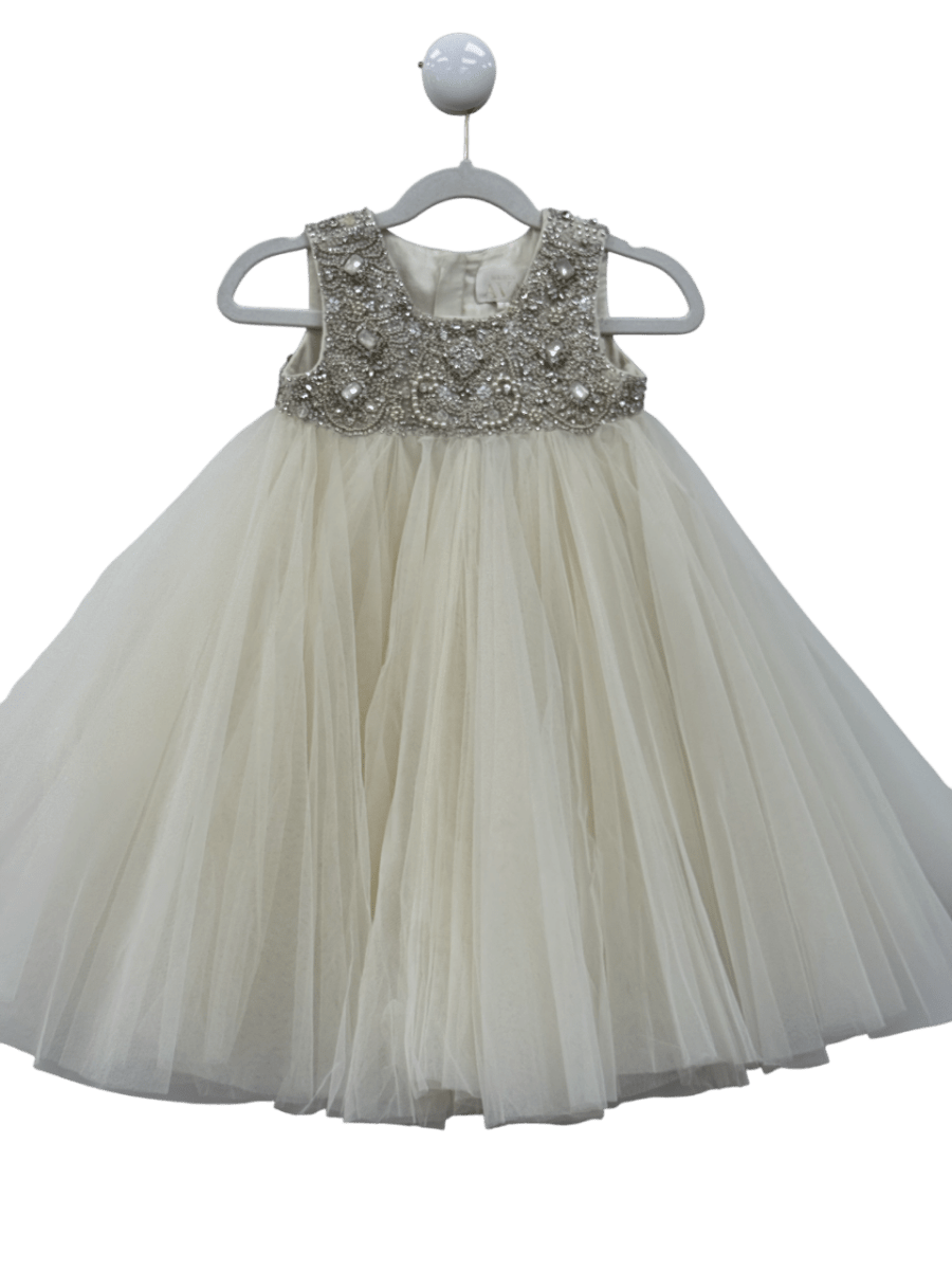 Maison Ava Cream Tulle Crystal Embellished Dress 4 Years - Reliked