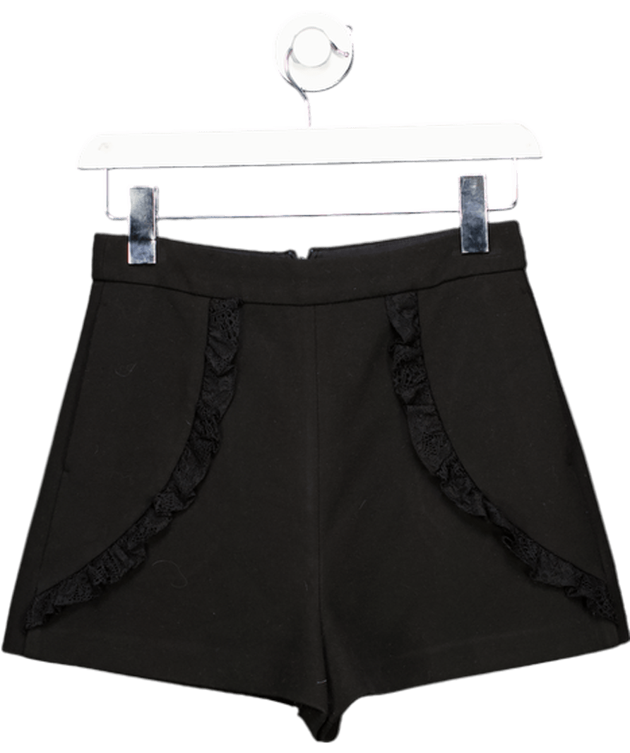 Maje Black Crepe Shorts With Lace Frill Detail Fr36 UK 8 - Reliked