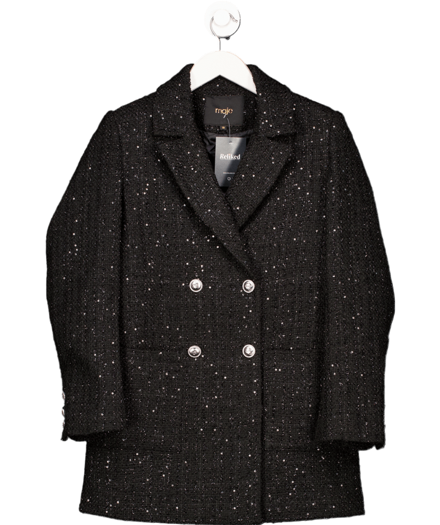 Maje Black Double - breasted Sequined Tweed Blazer Fr38 UK 10 - Reliked
